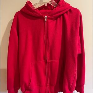 red zip up hoodie